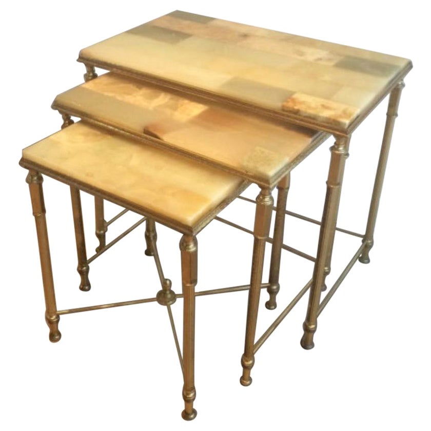 Set of Neoclassical Nesting Tables with Onyx Tops, French, circa 1940 For Sale