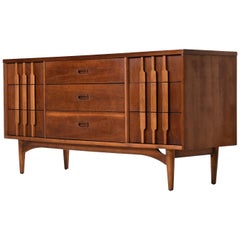 Vintage Mid-Century Modern Oak and Walnut Triple Dresser by Kroehler