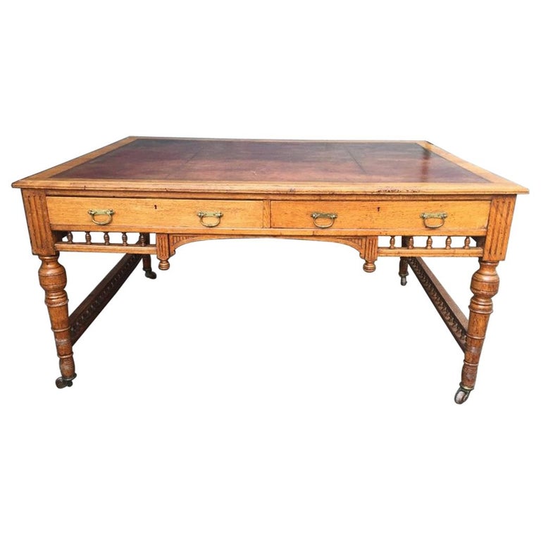 Alfred Waterhouse A Gothic Revival Oak Partners Desk With Two