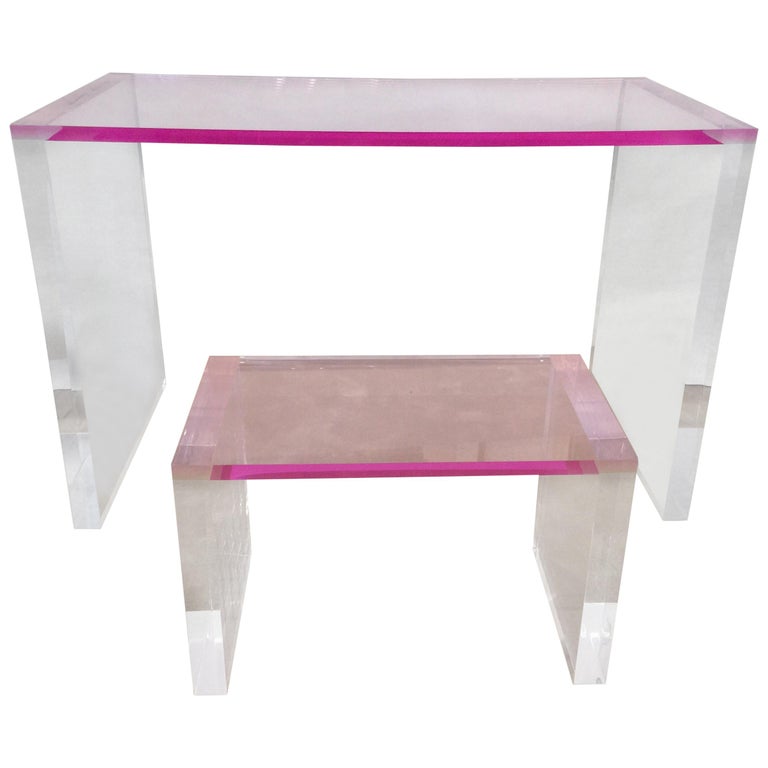 Pink Acrylic Desk And Matching Bench For Sale At 1stdibs