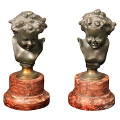 Antique Pair of Late 19th Century Bronze Busts After Clodion