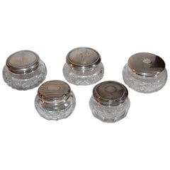 Collection of Five Sterling Silver  & Cut Glass Powder Jars