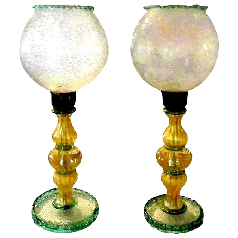 Pair of Murano Glass Lamps Attributed to Seguso