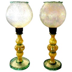 Vintage Pair of Murano Glass Lamps Attributed to Seguso