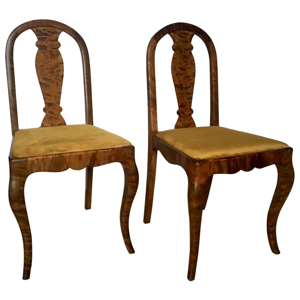 Set of Two Swedish Satin Birch Chairs, 1910s For Sale