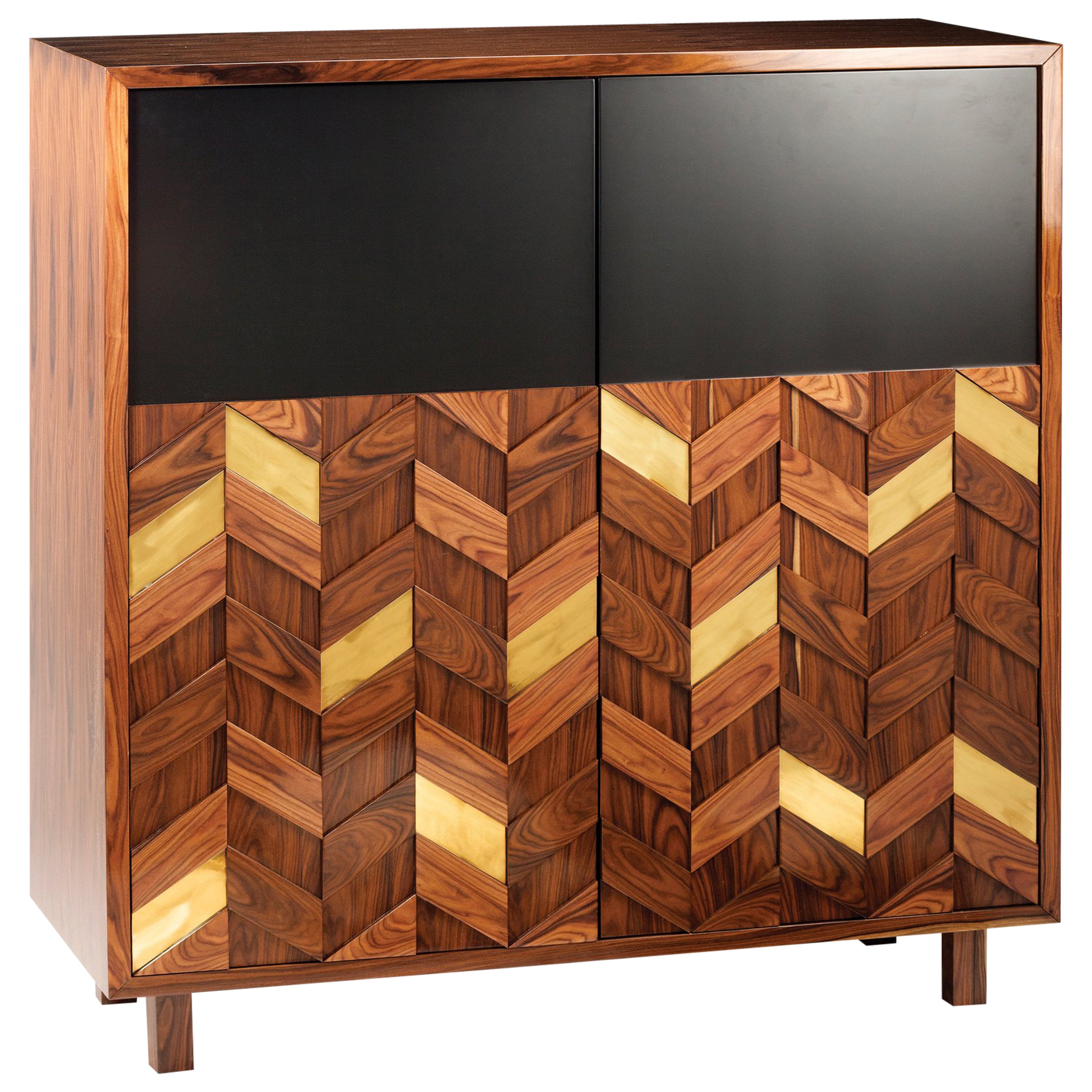 Bar in Black Port Laurent Marble, Wood, Solid Brass at 1stDibs