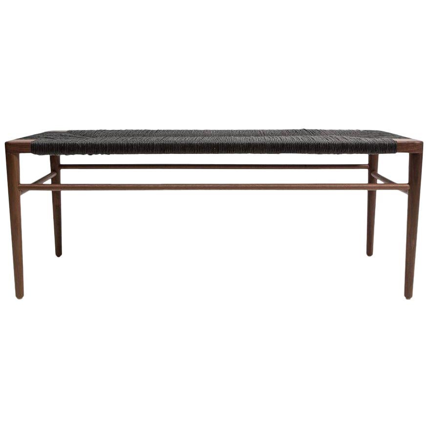 60" Walnut and Black Rush Bench by Smilow Furniture
