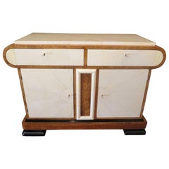 Art Deco White Birch and Goat Skin Italian Sideboard, 1930