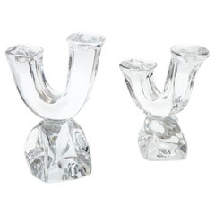 Daum France Two-Arm Crystal Candle Holders