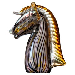 Midcentury Murano Blown Art Glass Horse Sculpture, Cenedese Sumerso, Opaline