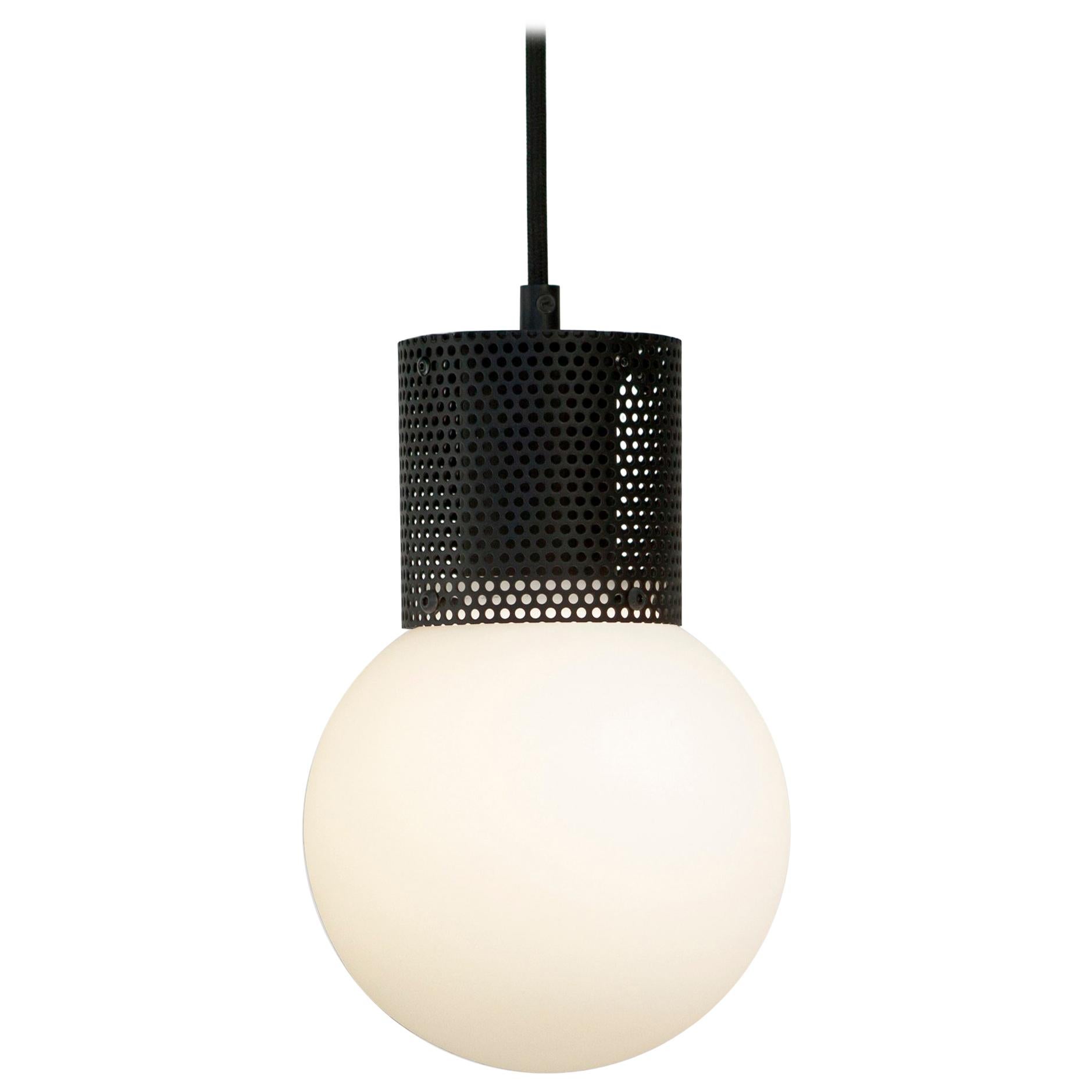 Perf Pendant Light Small-Black Perforated Tube, Glass Round Orb Shade