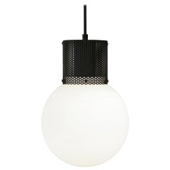 Perf Pendant Light Medium Matte Black Perforated Tube, Glass Round Orb Shade