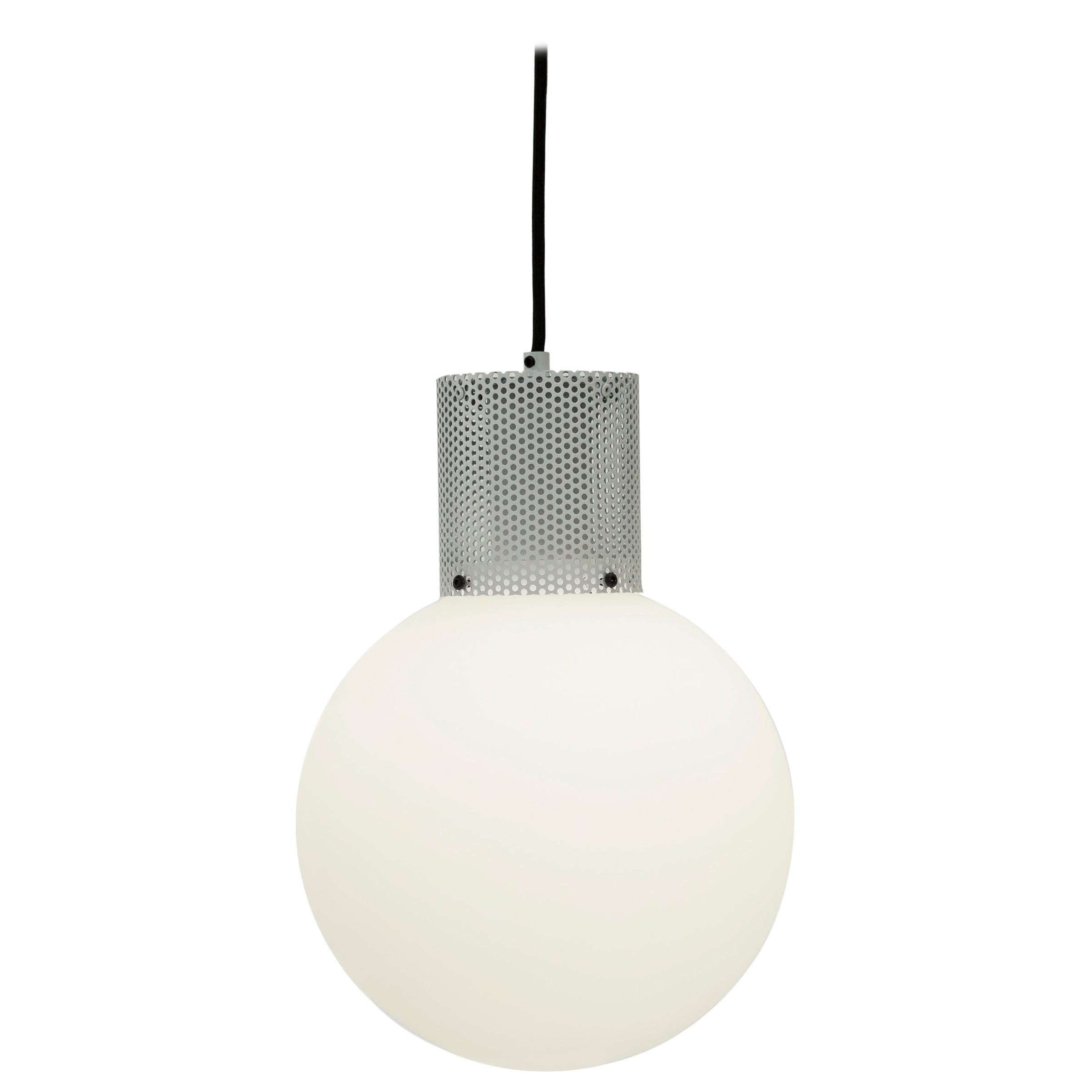 Perf Pendant Light Large Off-White Perforated Tube, Glass Round Orb Shade