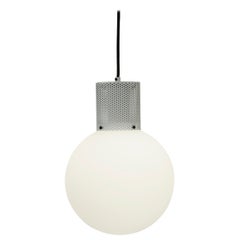 Perf Pendant Light Large Off-White Perforated Tube, Glass Round Orb Shade