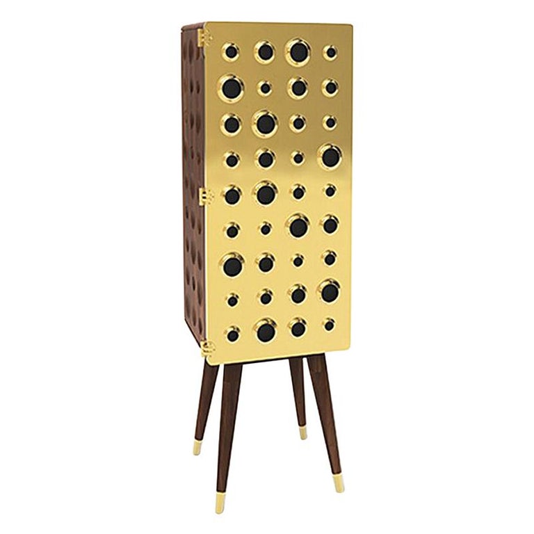 Monocles Tall Cabinet in Brass and Wood by Essential Home For Sale