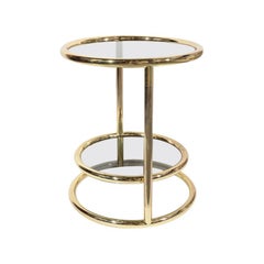 Hollywood Regency Brass and Smoked Glass Side Table with Swivel Tier