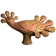 Fantastic Pink Bird of Paradise Sculpture by Master Designer Eva Fritz-Lindnert