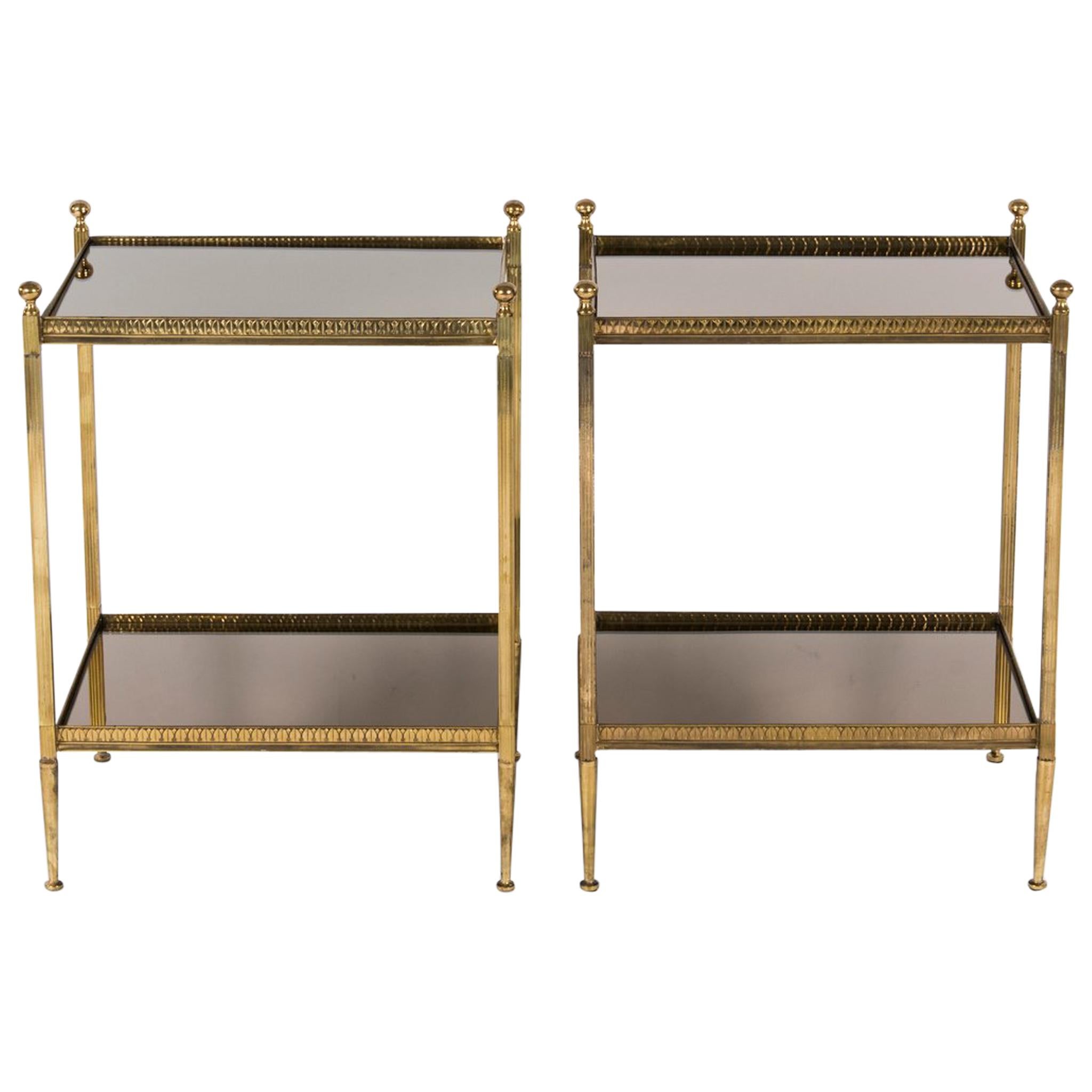 Pair of Italian Brass and Mirror Side Tables