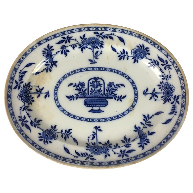 Minton England Oval Delft Blue and White Turkey or Roast Platter 