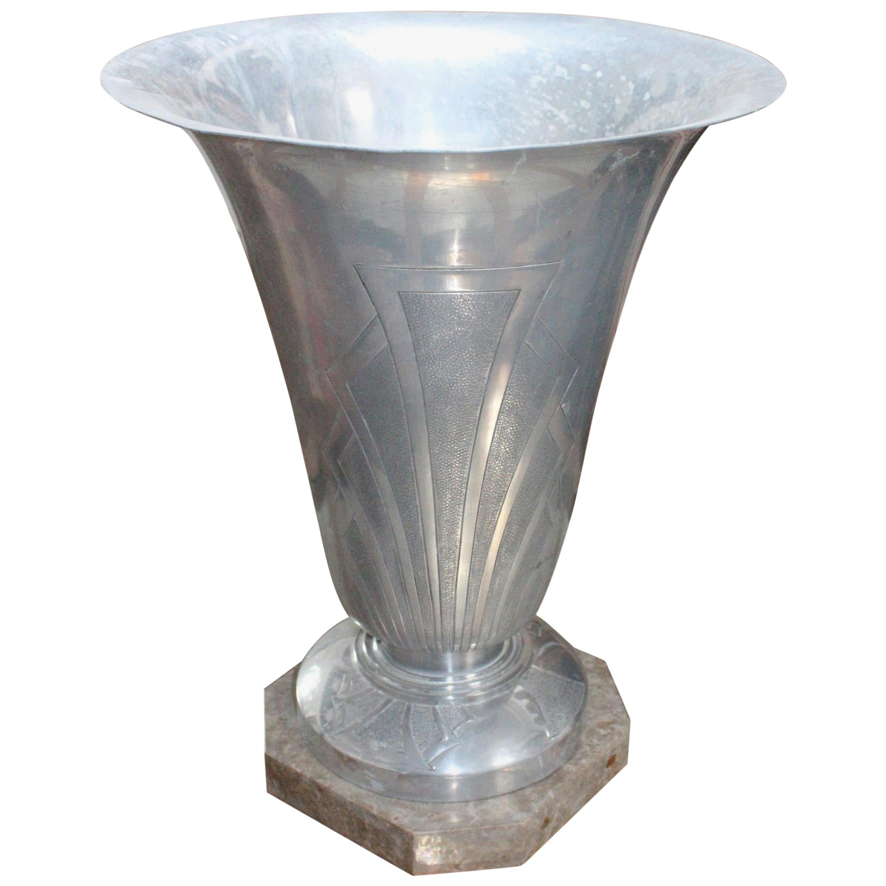 1920s English Art Deco Aluminium Lamp with Marble Base