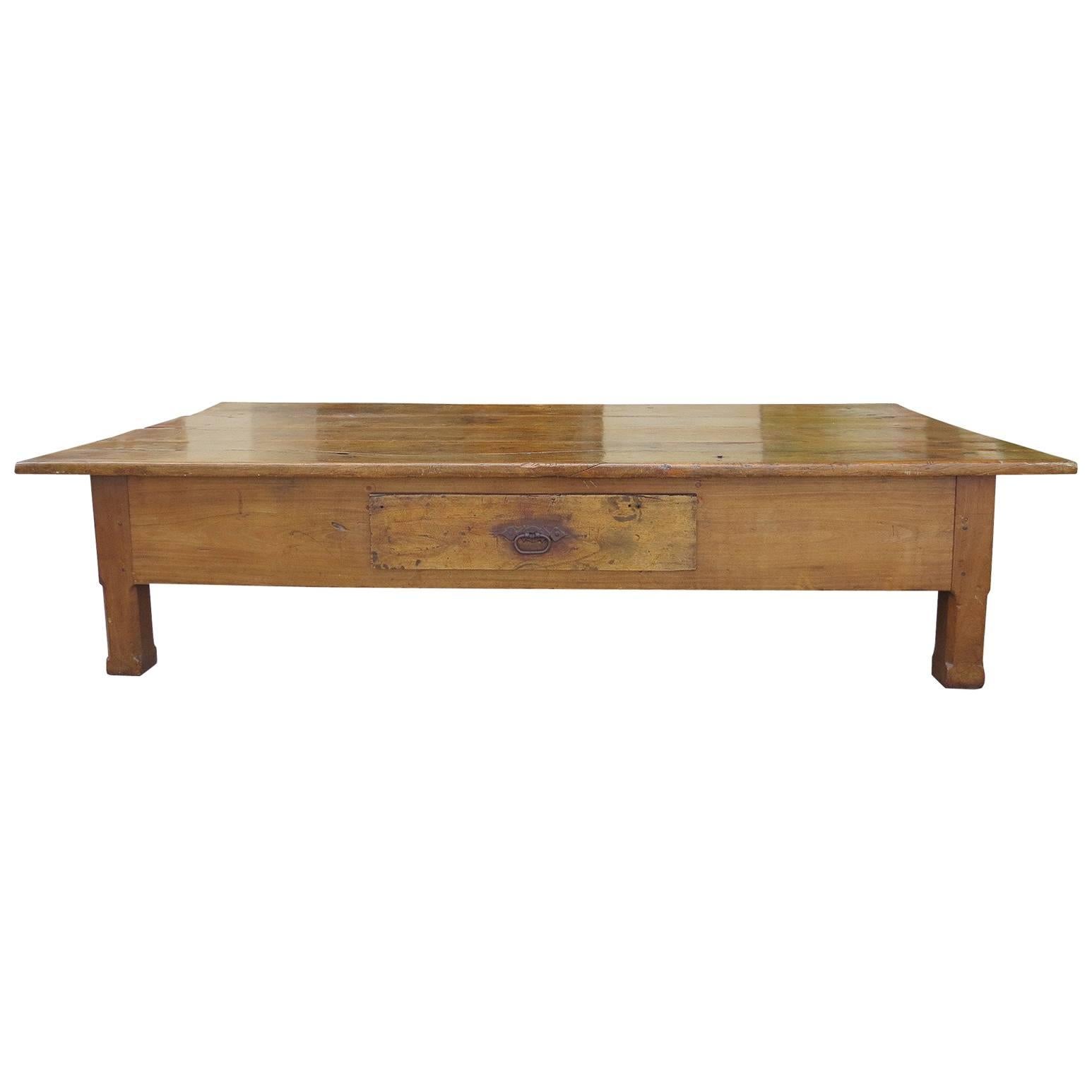 19th Century French Jumbo, Fruitwood Coffee Table with Drawer