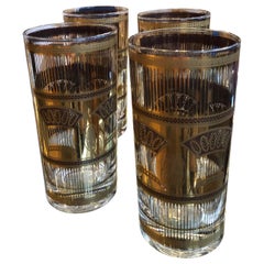 Mid-Century Modern S/4 Briard Style Gilt Wheat Sheath Theme Cocktail Glasses