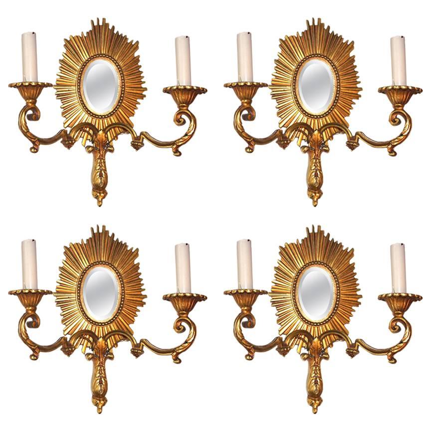 Set of Four Gilt Sunburst Sconces