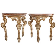 Pair of Italian 18th Century Painted and Parcel-Gilt Console Tables