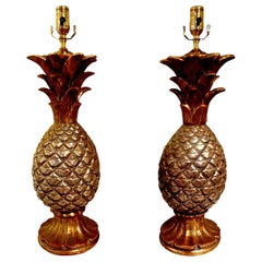 Pair of Retro Italian Gilt Terracotta Pineapple Lamps