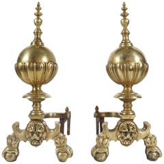 Edwardian Pair of Georgian Style Brass Andirons