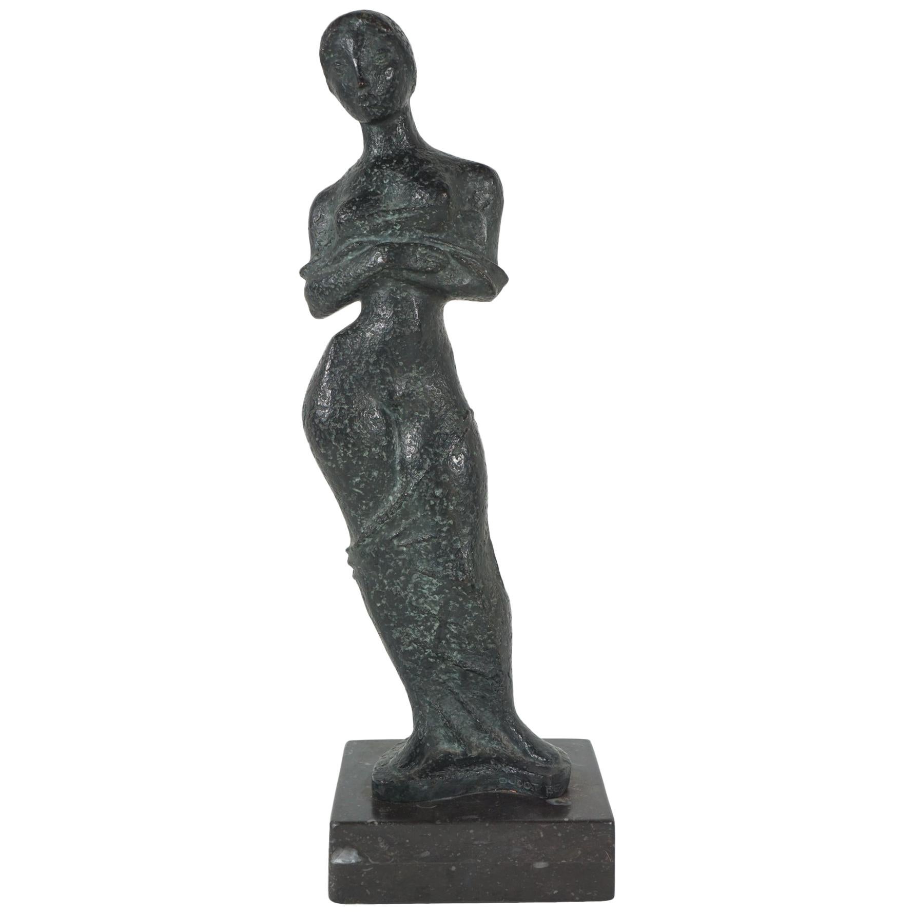 Cast Bronze Figure by Georges Oudot “Femme Debout Au Drape"
