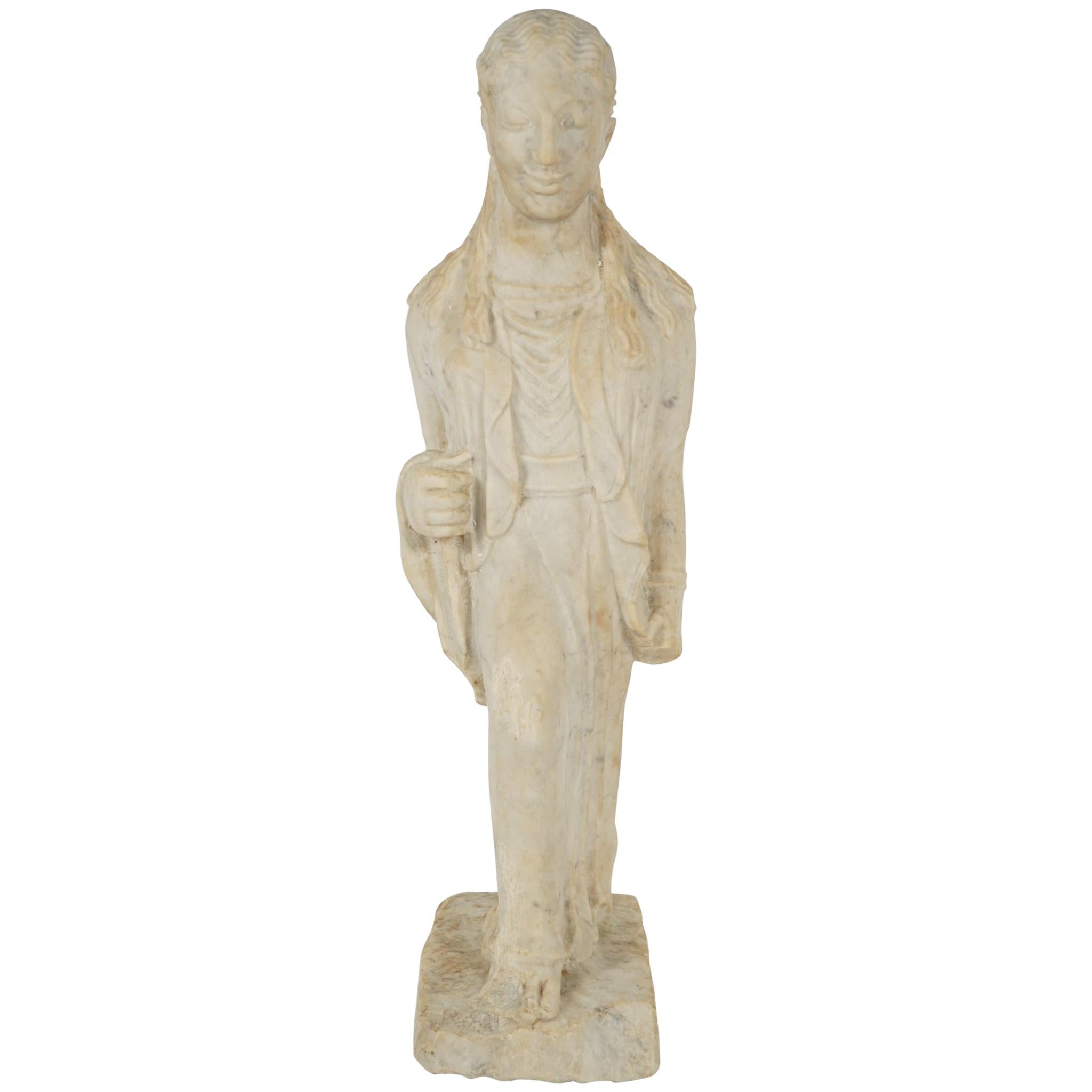 Greek Archaistic Style Carved Marble Figure