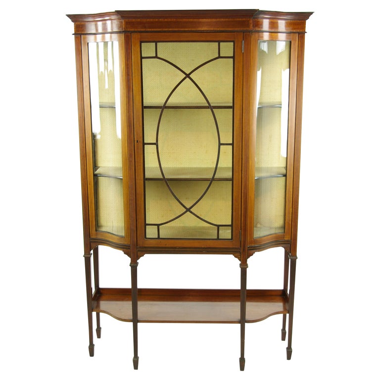 Antique Curio Cabinet Display Walnut Serpentine Gl Antique Curio Cabinet Display Walnut Serpentine Gl 1910 For
