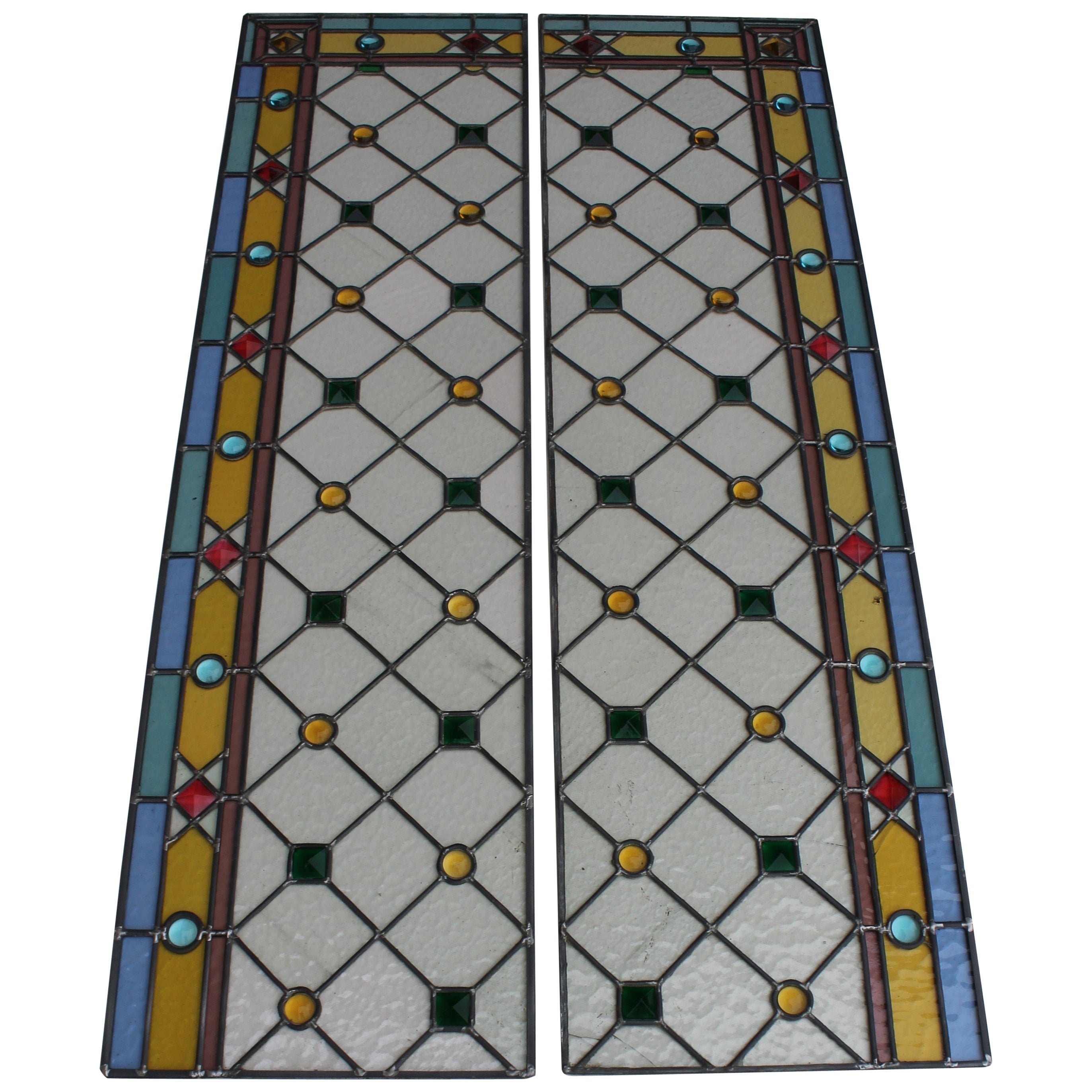Pair of Enameled Stained Glass Panels, France, circa 1880 For Sale at