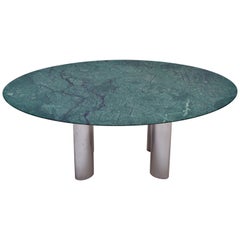 Large Post-Modern dining table with green Marble top and chromed Metal legs