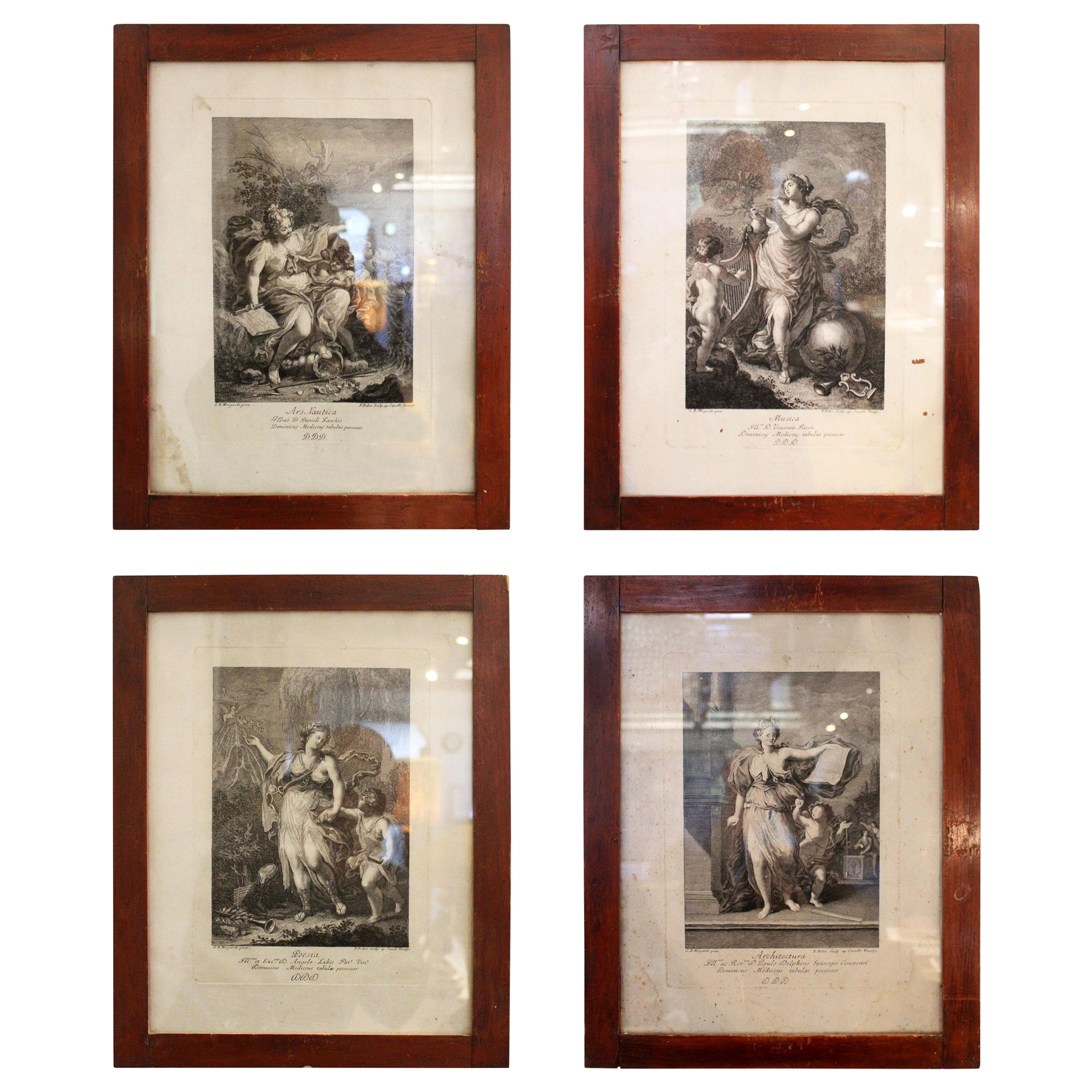 19th Century Set of Four Spanish Framed Engravings Representing the Arts