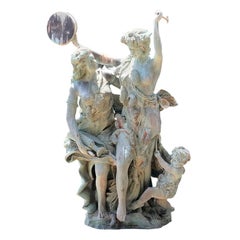 Life-Size Bronze Sculptures of Two Ladies and a Cherub