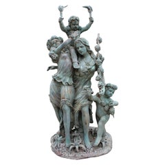 Life-Size Bronze Sculptures of Two Ladies with Cherubs