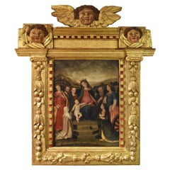 Spanish Oil Colonial School S, 16th Century, Virgin with Child and Wood Frame