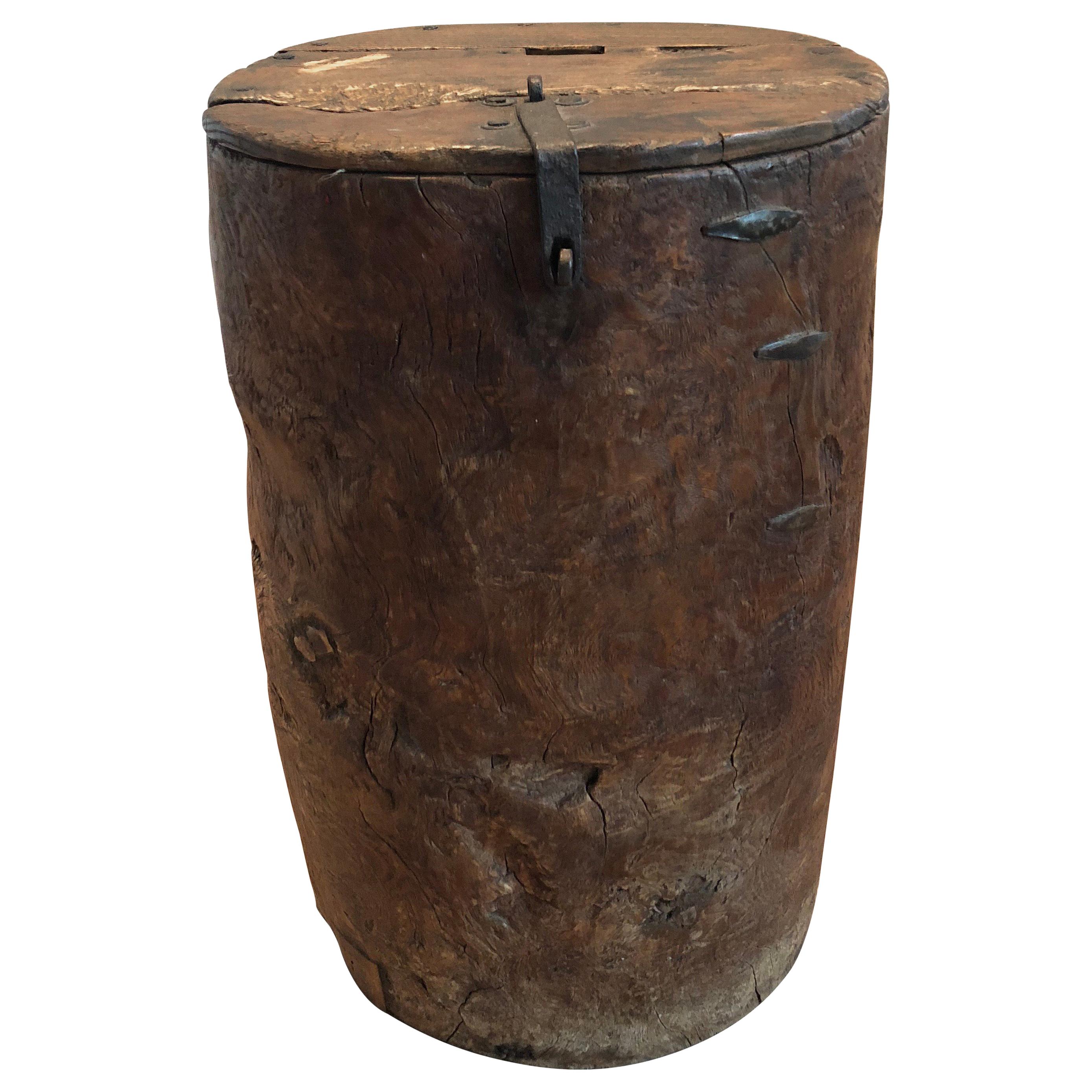 19th Century Primitive Wood Drum Table