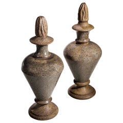 Pair of Granite Turned and Carved Finials