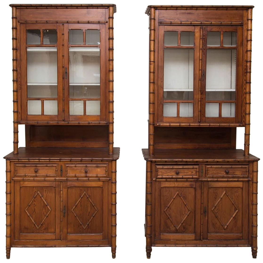 Pair of 19th Century French Faux Bamboo Large Cabinets