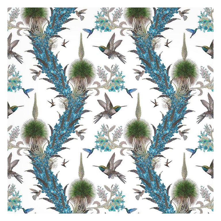 Madidi Hummingbirds in Cream Botanical Wallpaper For Sale