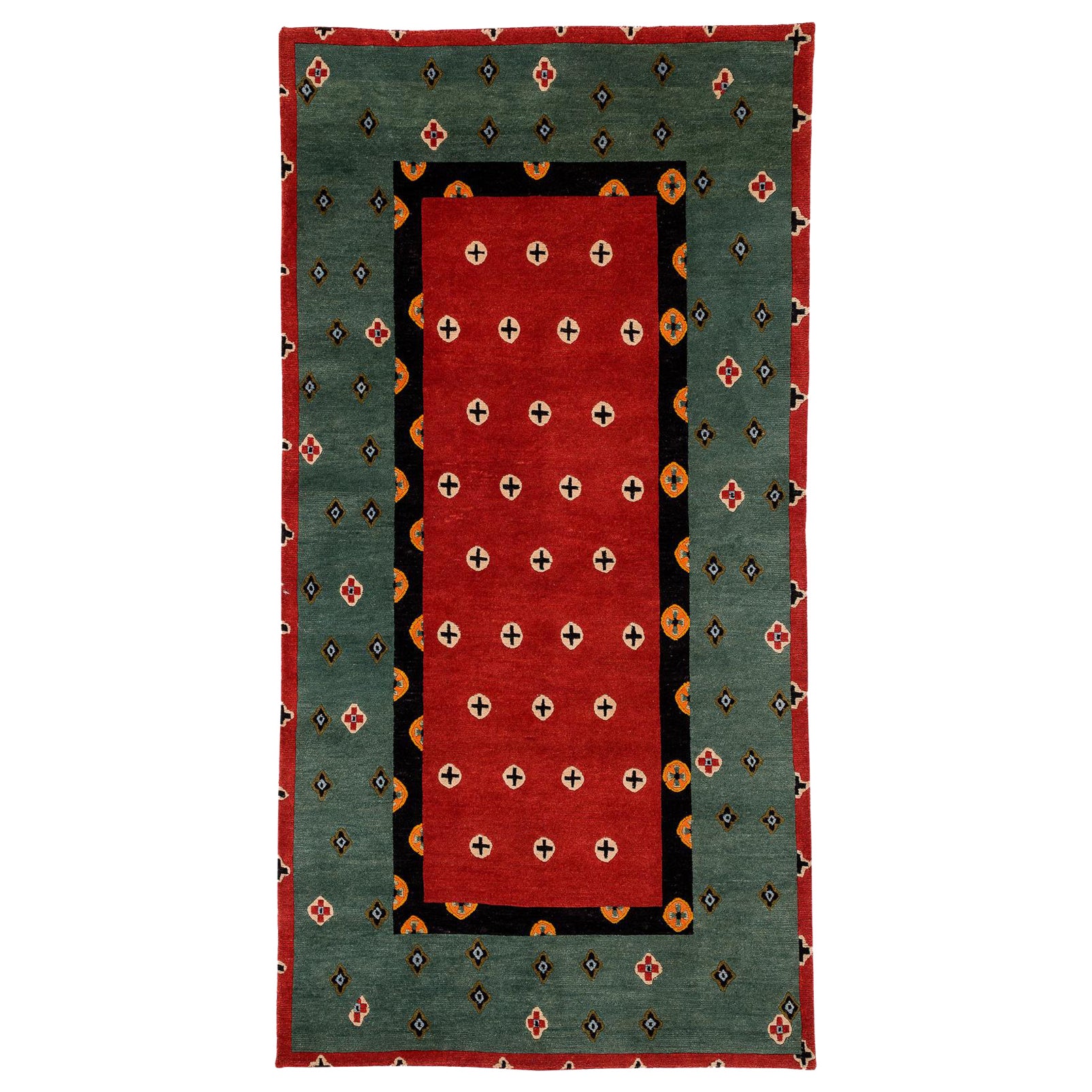 Indigo and Red Tribal Accessory Runner Rug with Border Plus by Joseph Carini For Sale