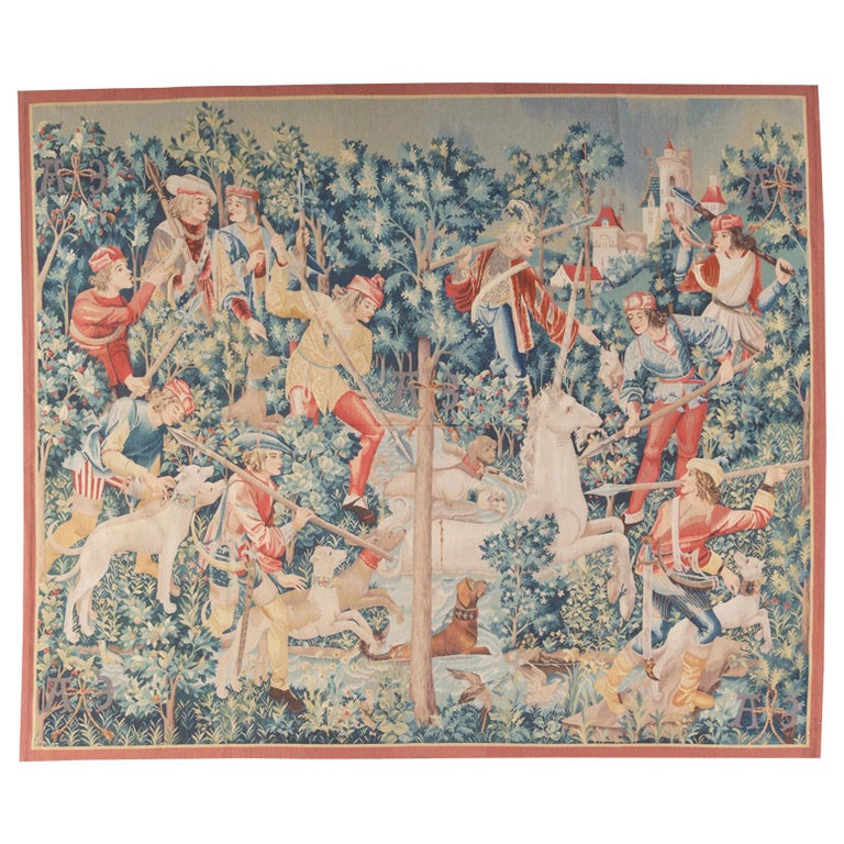 15th century gothic tournai design medieval unicorn hunting scene