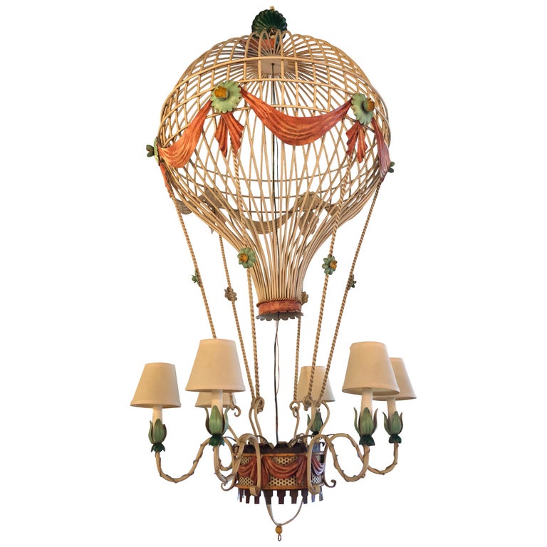 Vintage 6 Light Italian Tole Hot Air Balloon Chandelier Large For Vintage 6 Light Italian Tole Hot Air Balloon Chandelier Large For