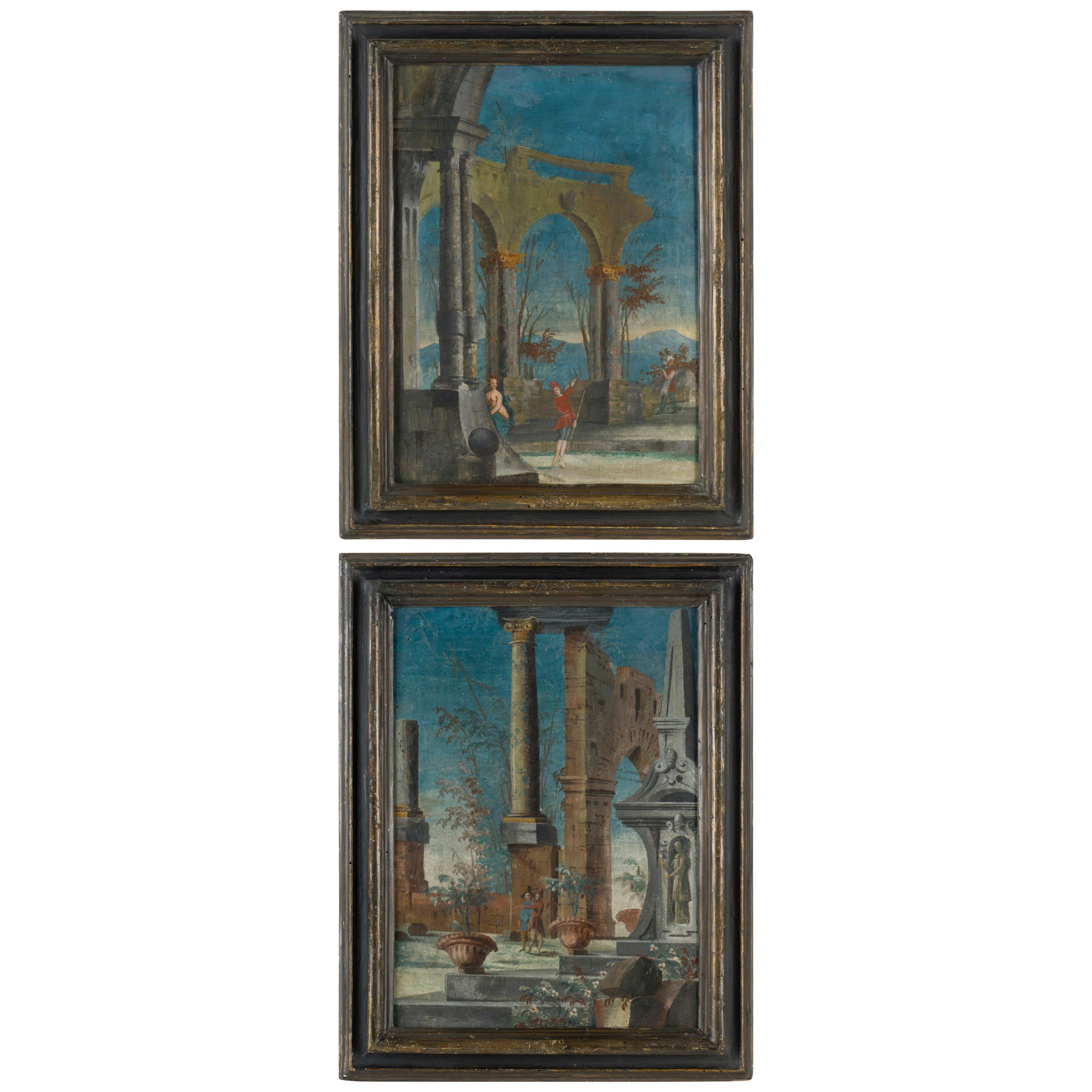 Pair of  Venetian 18th Century "Commedia dell'Arte" Paintings im Angebot
