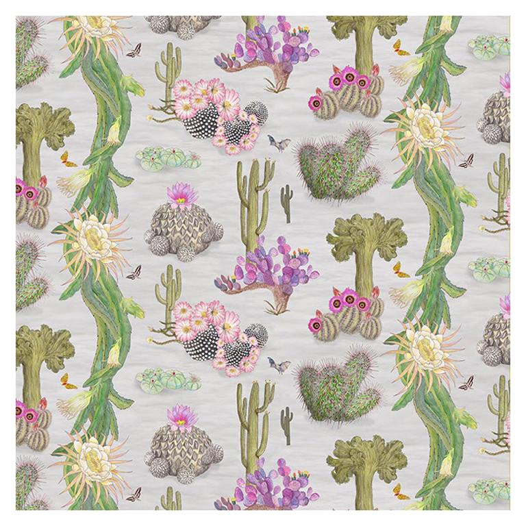 Cactus Mexicanos in Dove Botanical Wallpaper For Sale