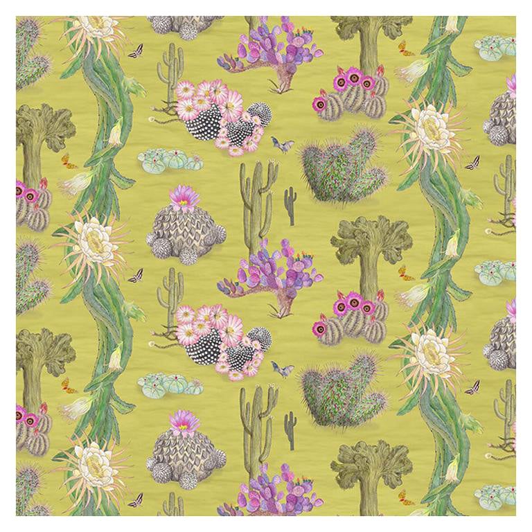 Cactus Mexicains en papier peint botanique couleur limon