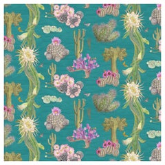 Vintage Cactus Mexicanos in Turquoise Botanical Wallpaper